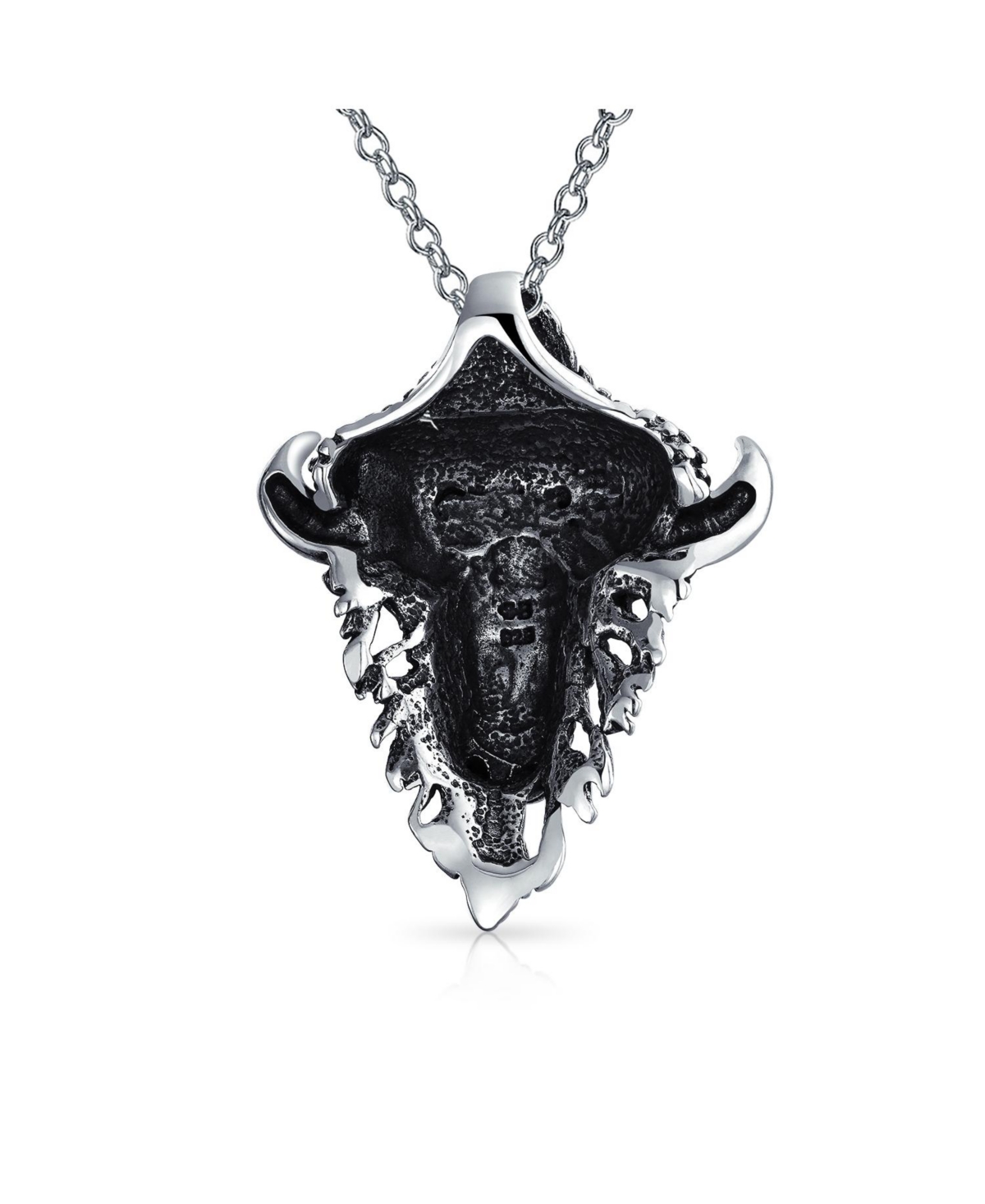 Bling Jewelry Animal Bull Head Pendant Necklace Antiqued Sterling Silver