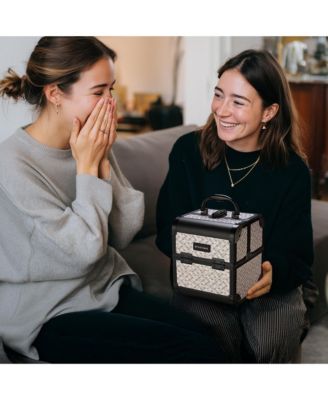 Makeup Train Case with Mirror Cosmetic Organizer Art Deco Graphite