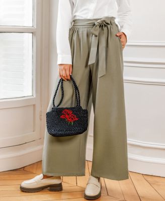 Women's Pleated Wide-Leg Pants with Waist Tie