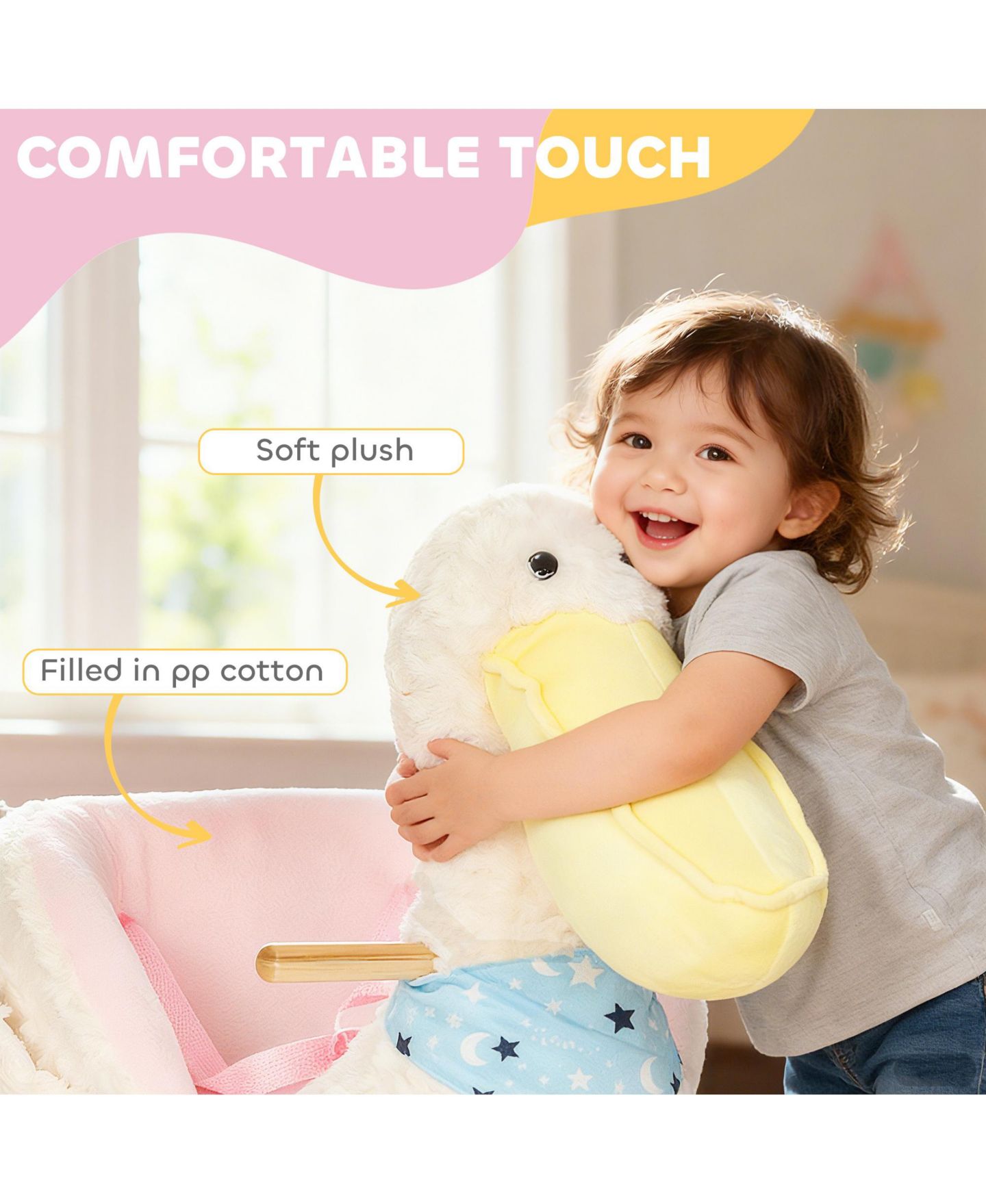 Детская игрушка Qaba Pelican Plush Rocking Horse with Duck Sounds, Holds up to 55 lbs., Ages 12+ Months, цвет: Белый — фото 6