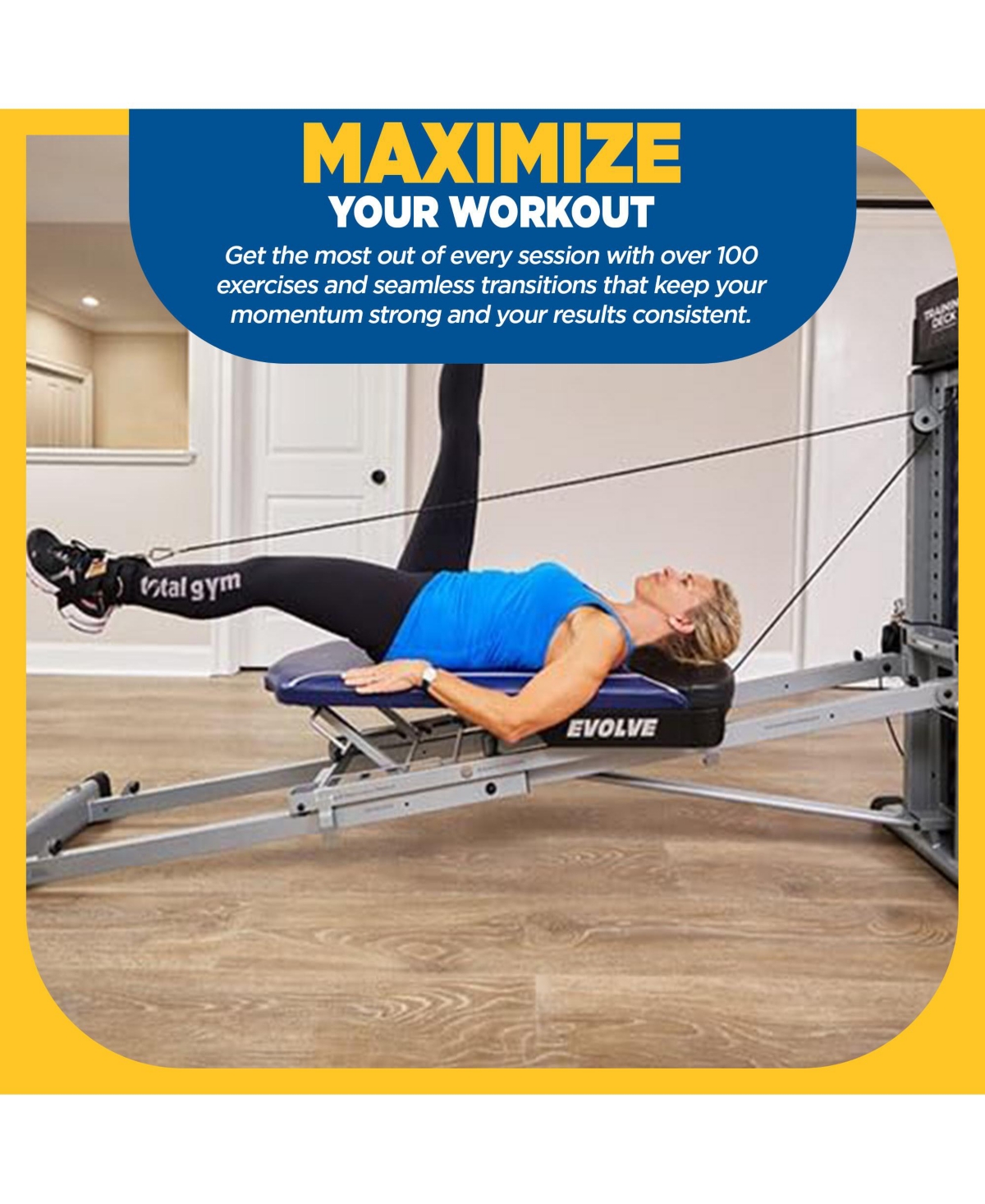Total Gym Evolve Home Fitness Full Body Workout Exercise Equipment Machine, Blue