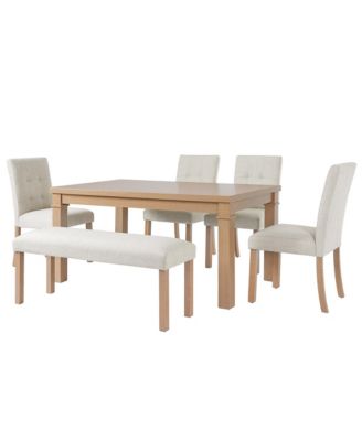 6-Piece Modern Dining Set with Rectangle Kitchen Table 4 Upholstered Chairs and Bench