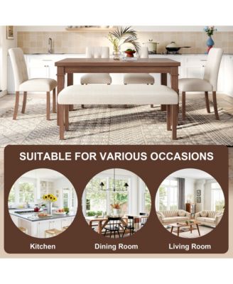 6-Piece Modern Dining Set with Rectangle Kitchen Table 4 Upholstered Chairs and Bench