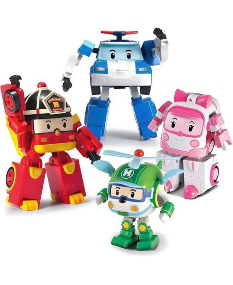 Детские фигурки Robocar Poli 4-Pack 4" Transforming Robot (Poli, Roy, Amber, Helly) Rescue Team Playset Early Educational & Role-Play Toys Gift for kids