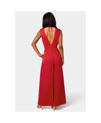 Women's Bare Deep Vee Pleated Satin Jumpsuit