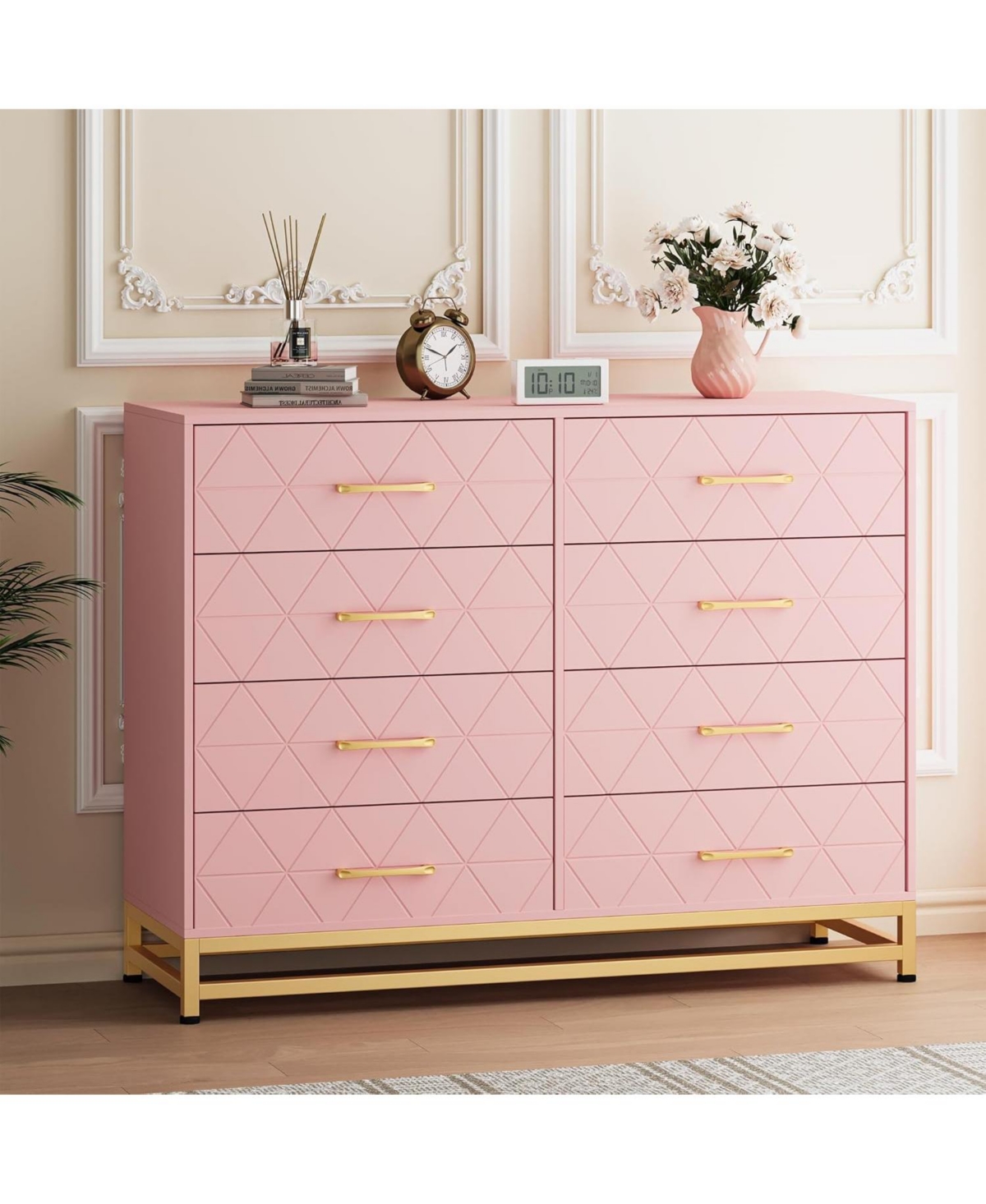 Pink 8-Drawer Dresser for Bedroom & Closet | Garvee Tall Chest with Soft-Close Glides, Anti-Tip Kit