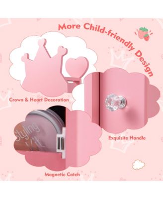 Kids Vanity Set Princess Makeup Dressing Table &Chair Set w/ Coat Rack