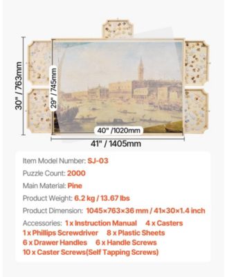 2000-Piece Rotating Puzzle Board 40"x29" with Drawers and Cover