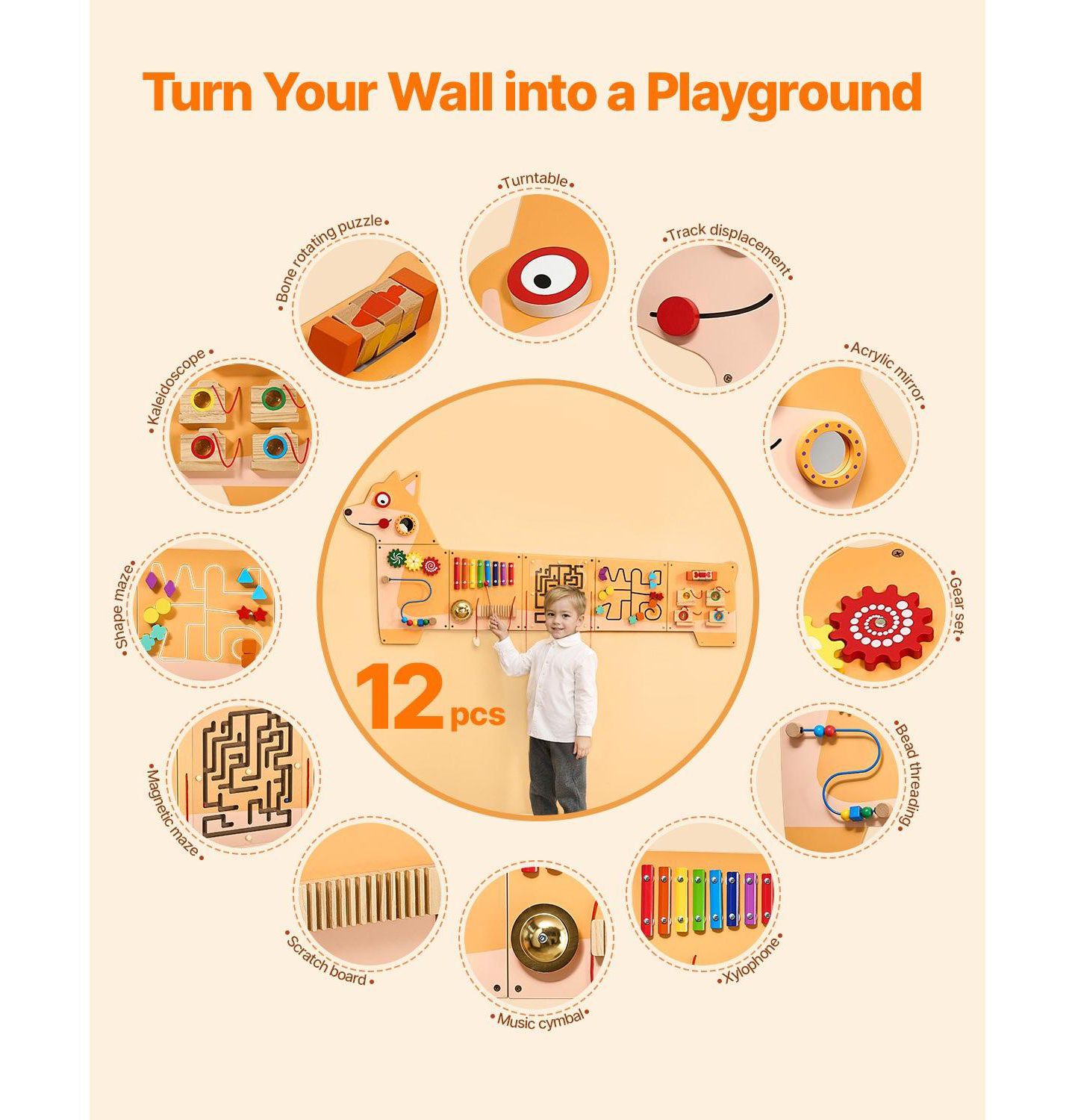 Детская игрушка SUGIFT Puppy Busy Board with 12 Montessori Learning Activities, цвет: Коричневый — фото 7
