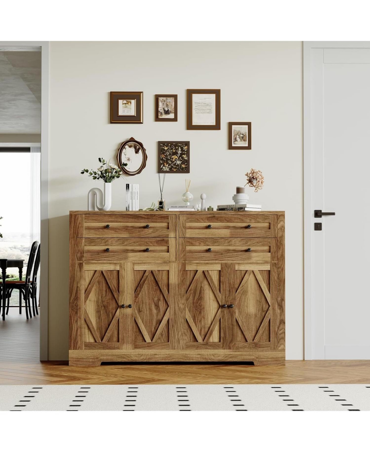 Gaomon Modern Farmhouse Buffet Cabinet with Storage, Wood Large Sideboard Storage 4 Doors & Drawers Coffee Bar.