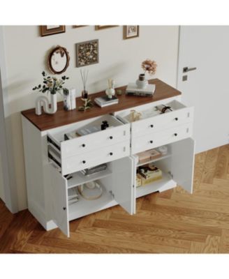 Modern Farmhouse Buffet Cabinet with Storage, Wood Large Sideboard Storage Cabinet with 4 Doors & 4 Drawers Coffee Bar.