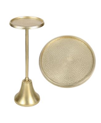 Irida 24" Art Deco Designer Pedestal Drink Table and Decorative End Table with Hammered Round Top and Bell Base