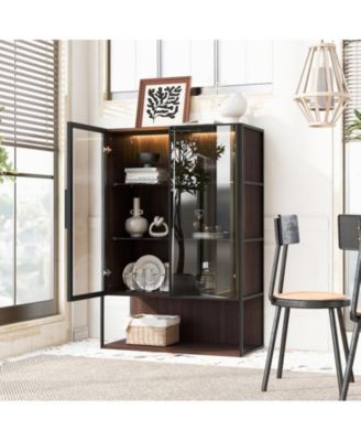 Casainc Modern 51.2" Tall Lighted Display Cabinet with Tempered Glass Door and Metal Frame