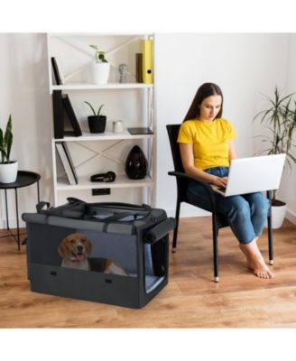 Folding Soft Dog Crate Foldable Pet Carrying Bag w/ 2 Openings & Window Soft Mat