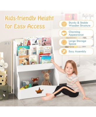 Kids Bookshelf 4-Tier Wooden Bookcase Toy Storage Organizer Montessori Bookshelf