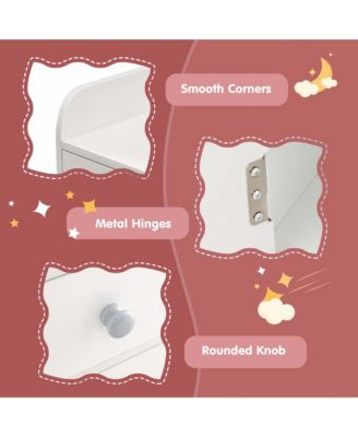 Kid Vanity Table Chair Set 2-Color LED Lights Large Drawer Shelf Cabinet