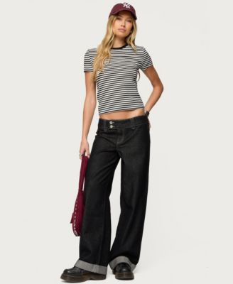 Women's Cuffed Low Rise Straight Leg Jeans