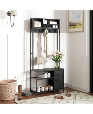 Hall Tree with Bench, 5-in-1 Entryway Bench with Coat Rack,