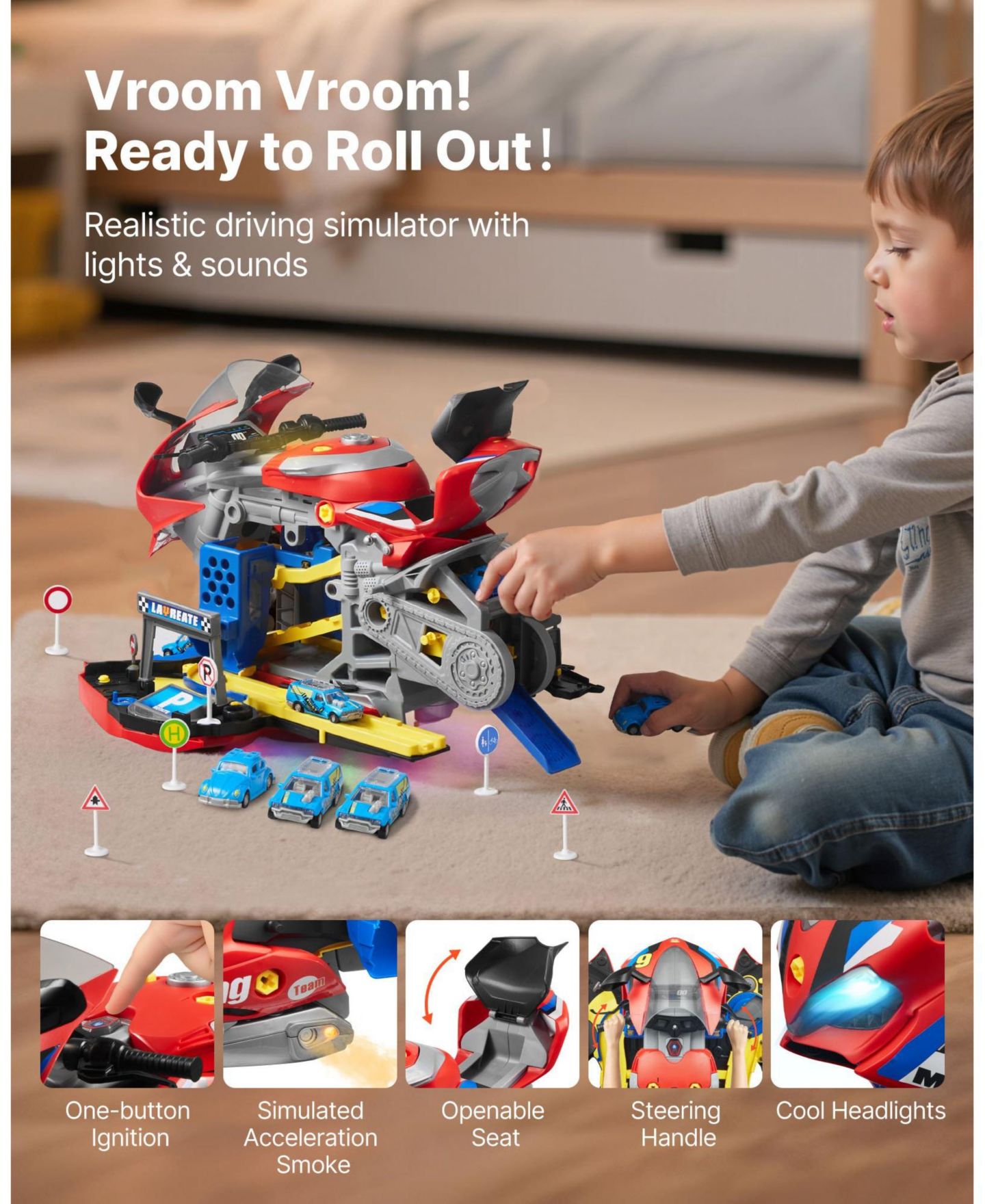 Детские игрушки HONGGE Kids Motorcycle Transforming Engine Repair Workshop 23-Piece Toy, Ages 3+, цвет: Красный — фото 9