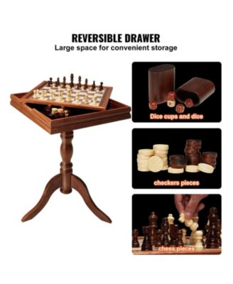 3-in-1 Chess Checkers Backgammon Table Set 18" Wooden Game Table