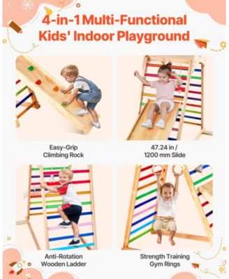 4-in-1 Wooden Jungle Gym with Climbing Wall, Slide & Montessori-Style Design