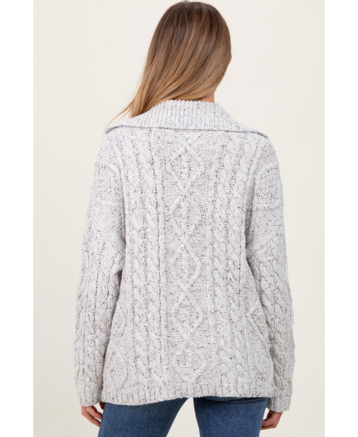 Pinkblush Maternity Cable Knit Collared Button-Up Cardigan Sweater