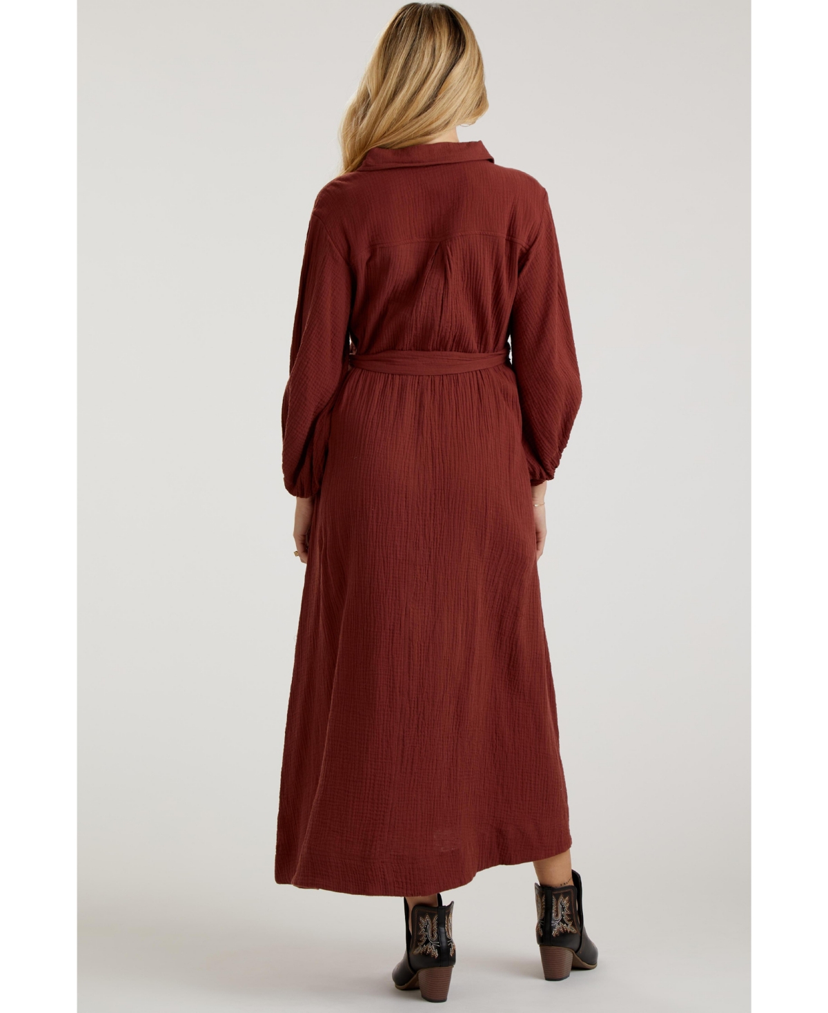 Pinkblush Maternity Blue Gauze Belted Shirt Midi Dress