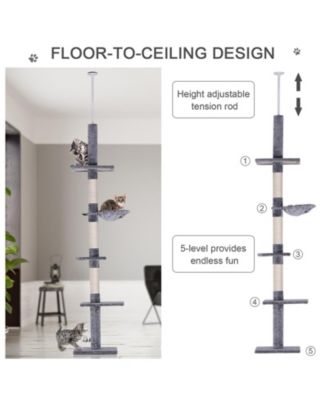 8.5' Adjustable Floor-To-Ceiling Cat Tree w/ 5 Carpet Platforms,