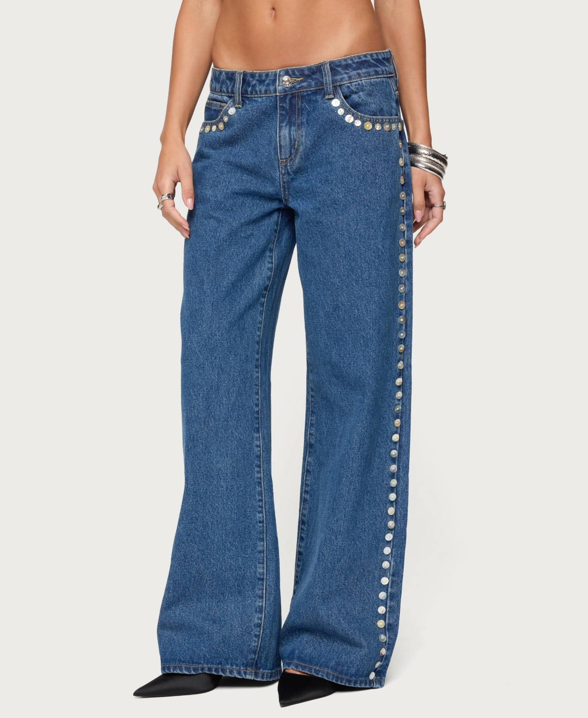 Edikted Women's Iridescent Button Low Rise Baggy Jeans