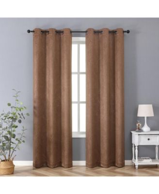 Set of 2 Leeds Floral Leaves Embossed Light Filtering Grommet Top Window Curtain Panels