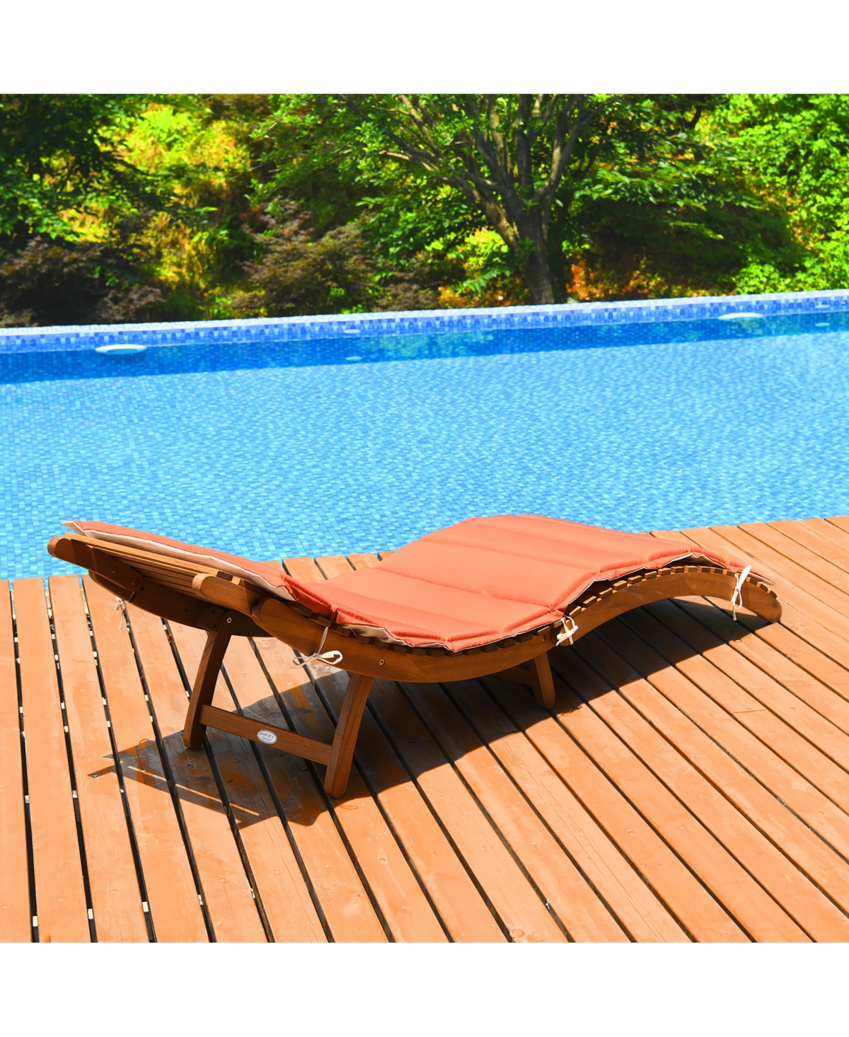 Costway 2 Pcs Folding Wooden Outdoor Lounge Chair Chaise Cushion Pad Pool Deck