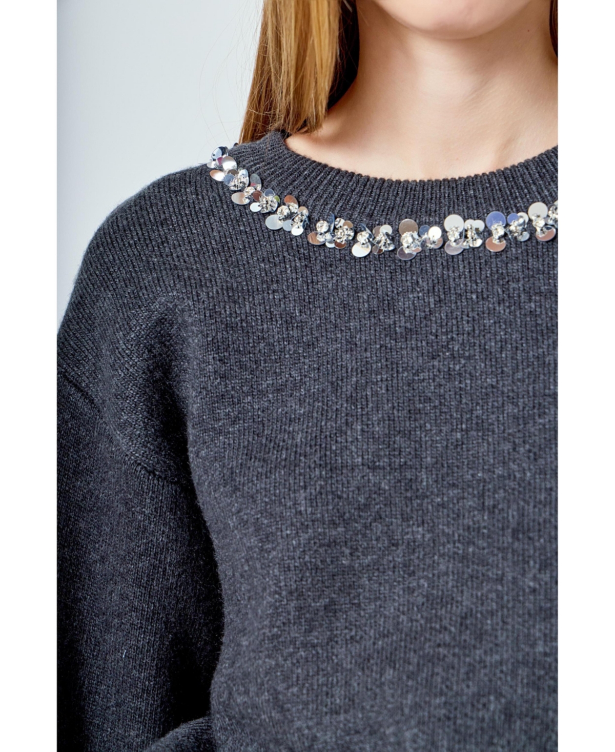 endless rose Women's Relaxed Jewel Trim Sweater