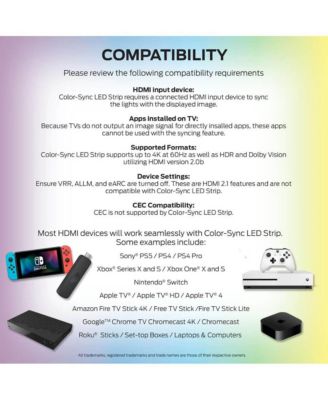 Smart Lighting HDMI Color Sync LED Strip for TVs Up to 85 Inches