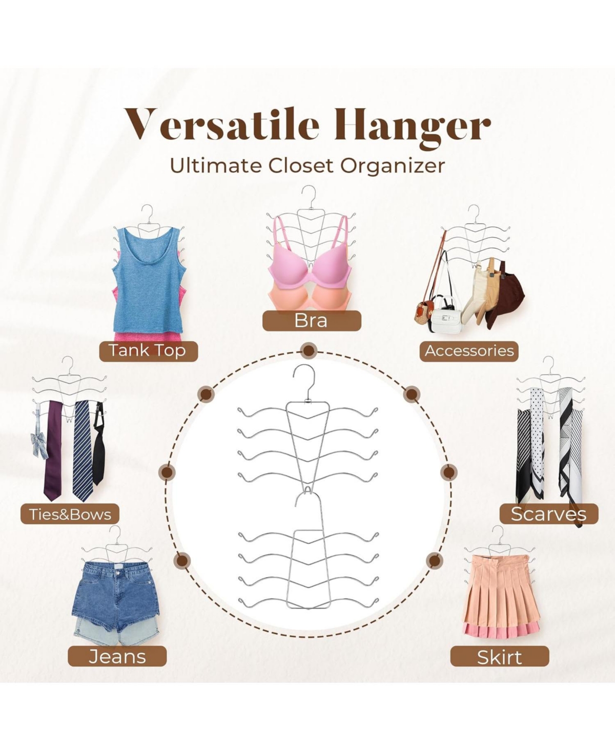 House Day Multi-Use Bra Organizer Metal Hanger for Closet Storage 2 Pack