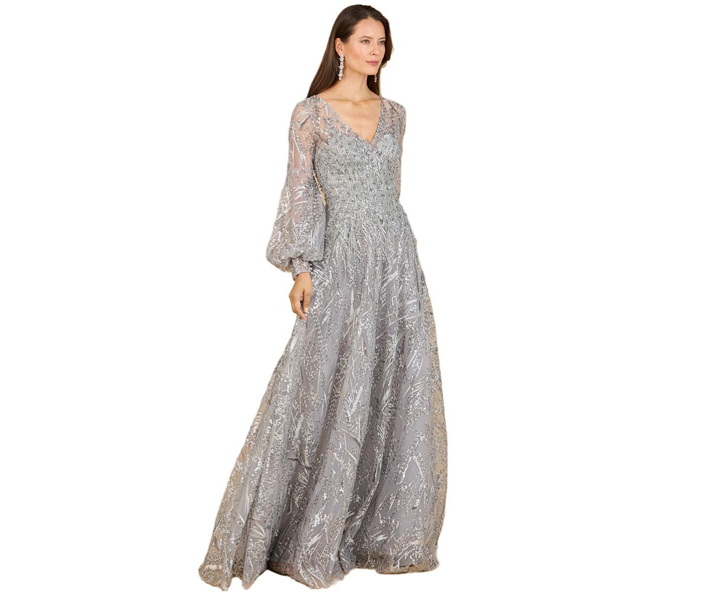 Женские платья Lara V Neckline Long Sleeve Gown, цвет: Серый — фото 1