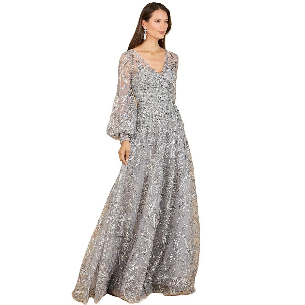 Lara Women's V Neckline Long Sleeve Gown view 1 — MAYCSS fashion products