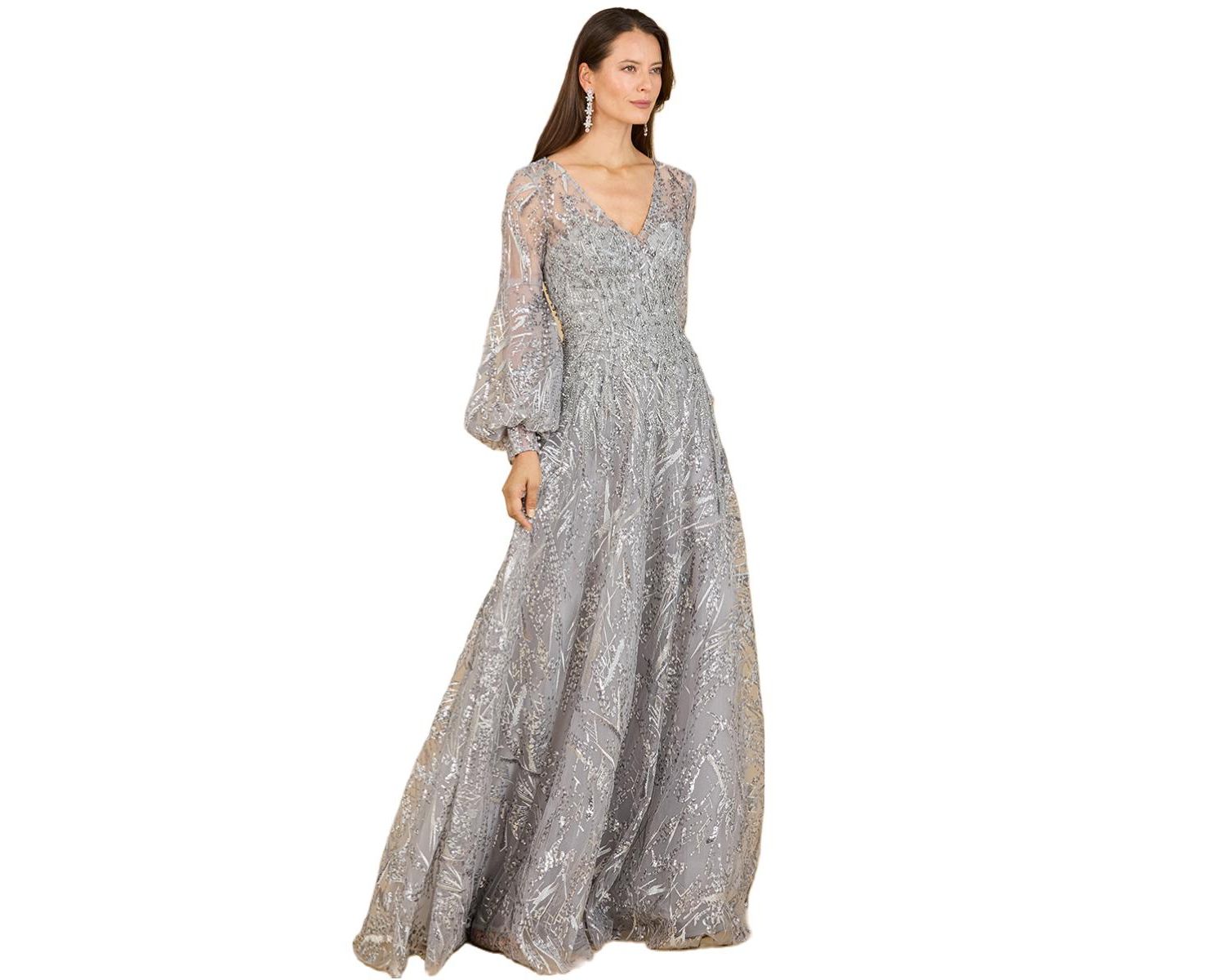Women's V Neckline Long Sleeve Gown