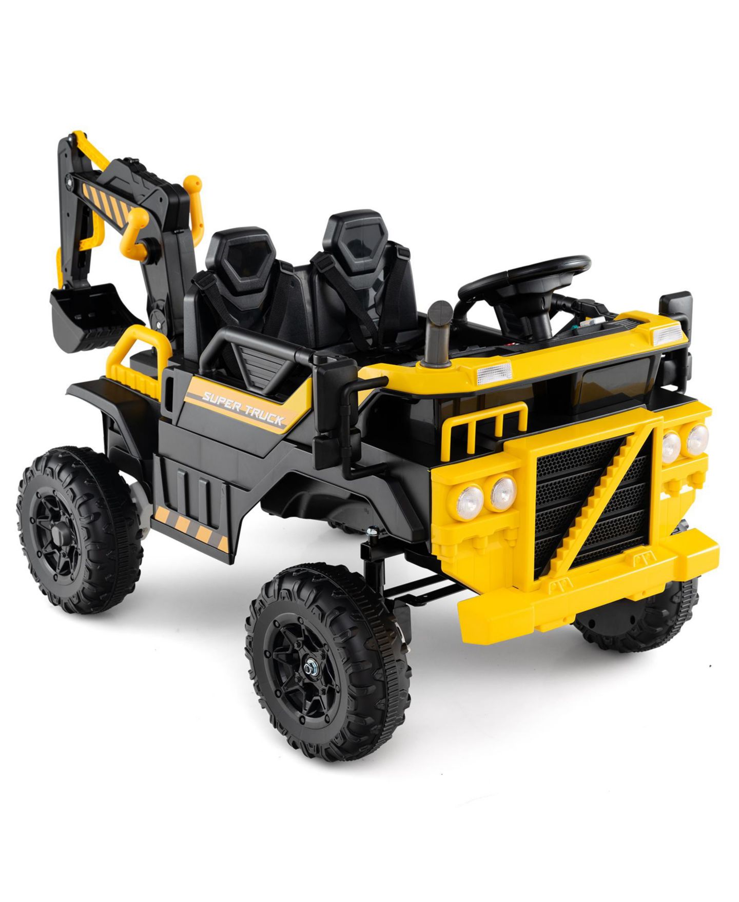Детская игрушка HONGGE 24V 4WD Ride-On Excavator with Motorized Digging Arm and Remote Control, 2-Seater, Ages 3-8, цвет: Жёлтый чёрный — фото 1