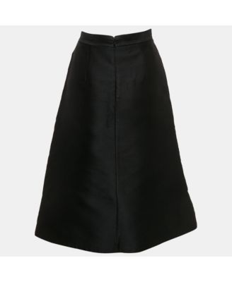 Women's Black Embroidered Silk Blend Midi Skirt