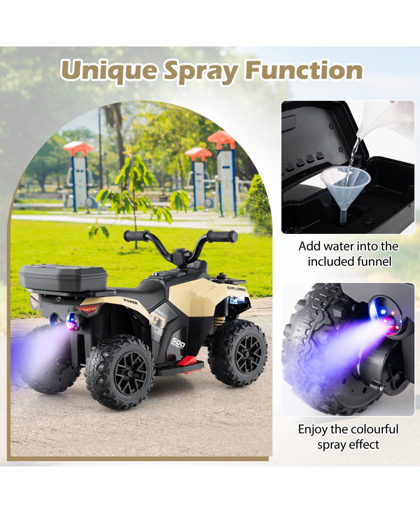 Детская игрушка HONGGE Electric Ride-On ATV with Mist Spray and Storage Box, Ages 3+, цвет: Хаки — фото 4