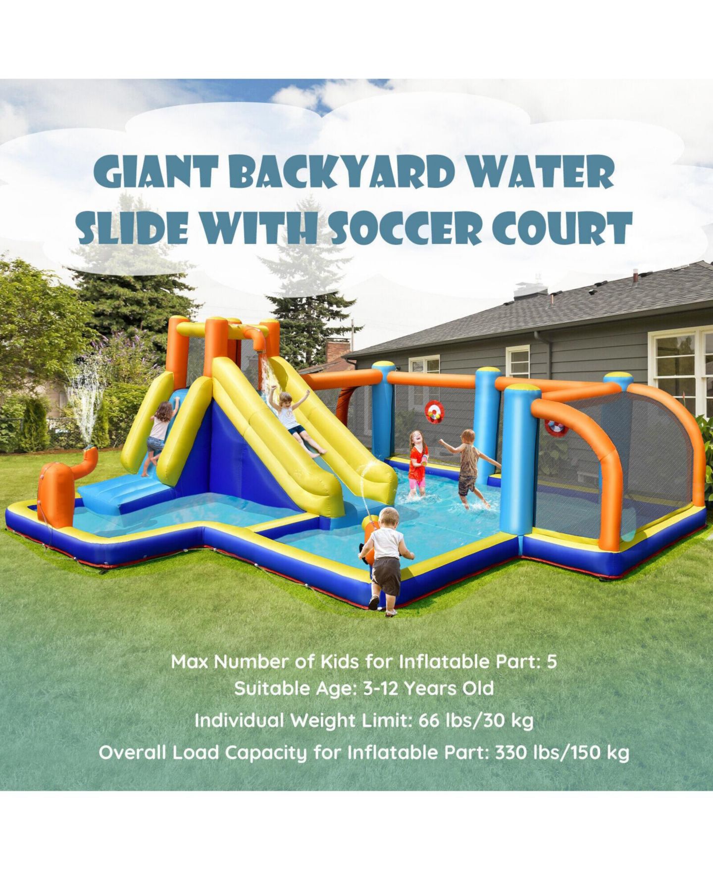 Детская игрушка SUGIFT Givimo Giant Soccer-Themed Inflatable Water Slide with 735W Blower, цвет: Синий — фото 7