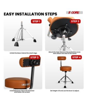 Drum Throne w Backrest 4" Padded Stool Airlift Adjustable 25.5" Drummer Chair 441Lb Capacity