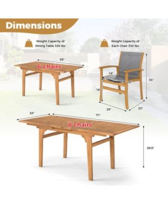 9 PCS Acacia Wood Outdoor Dining Set for 6-8 with 1.97" Umbrella Hole
