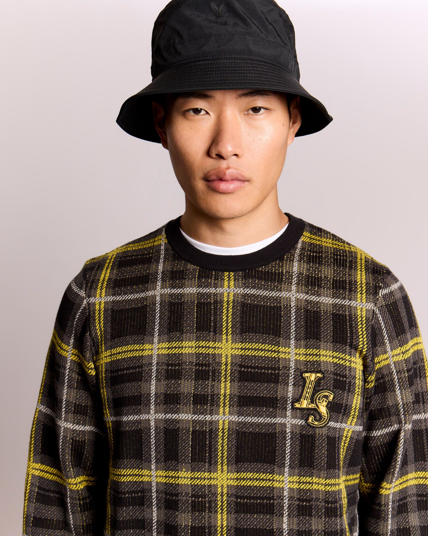 Men's Ribbed Jacquard Tartan Crew Neck