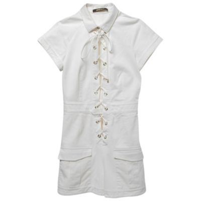 Women's White Cotton Lace-Up Playsuit