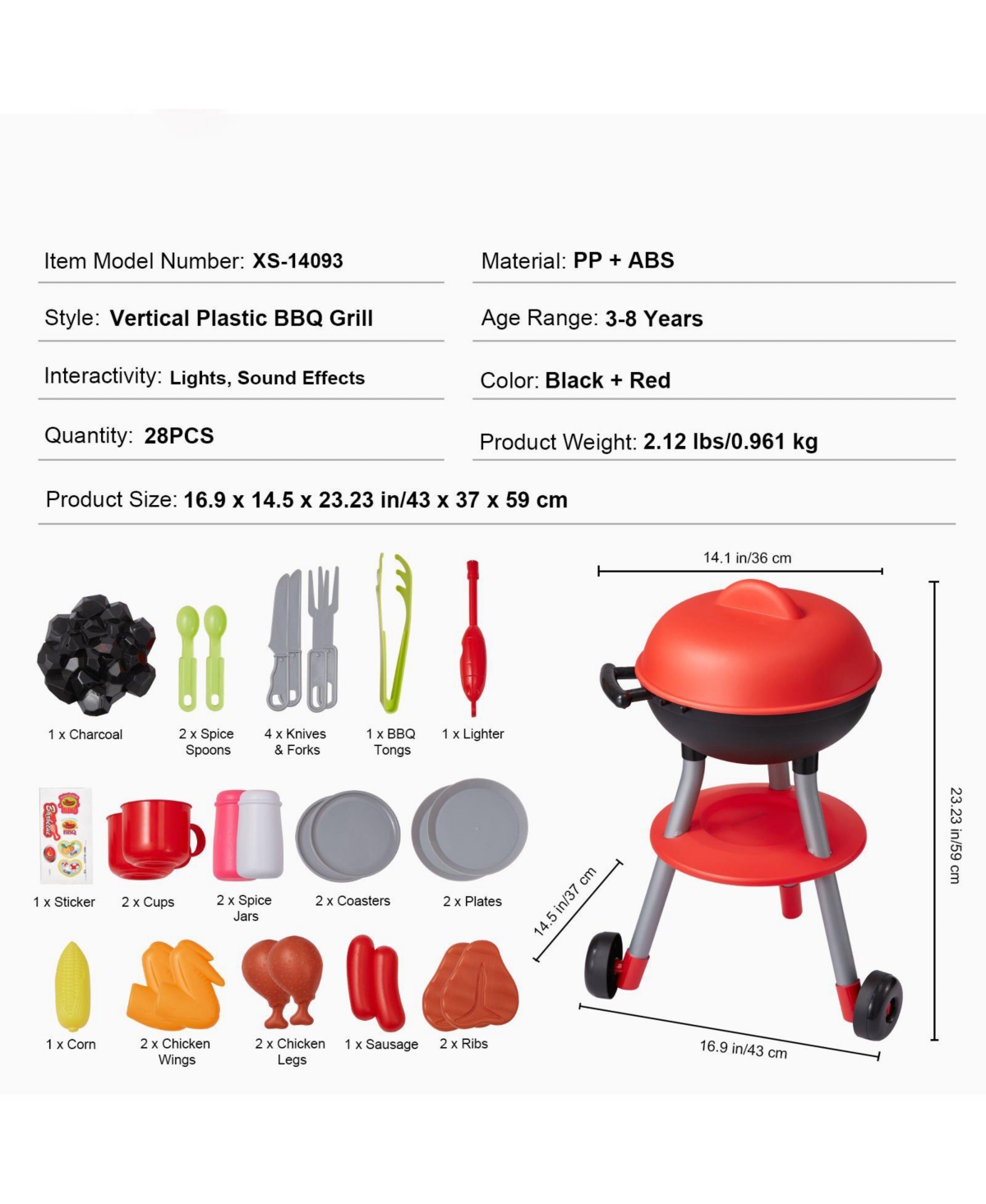 Mecale 28 Pcs Bbq Grill Playset, Kids Kitchen Toy with Lights & Sounds, Interactive Grill & Food Set, Barbecue Toy for Boys Girls 3-5
