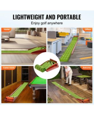Golf Putting Mat Indoor 5-Hole Green with Ball Return Alignment Guide and Base