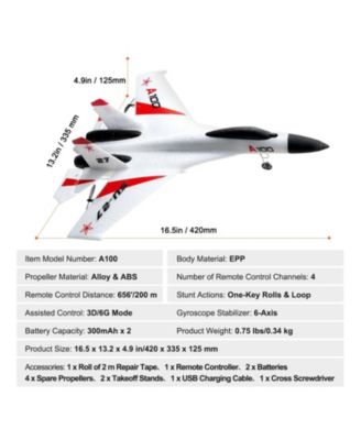 RC Plane, 2.4GHz 4-Channel Fighter Airplane with 6-Axis Gyro, 2 Batteries, Ready-to-Fly Glider for Adults & Kids Beginners