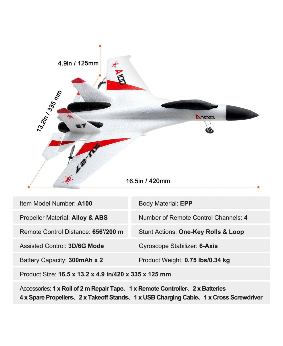 Mecale Rc Plane, 2.4GHz 4-Channel Fighter Airplane with 6-Axis Gyro, 2 Batteries, Ready-to-Fly Glider for Adults & Kids Beginners