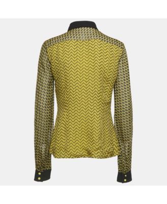Women's Collection Yellow Printed Silk Shirt